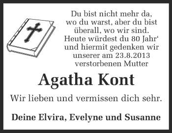 Traueranzeige von Agatha Kont von Ruhr Nachrichten