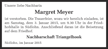 Traueranzeige von Margret Meyer von Münstersche Zeitung und Münsterland Zeitung