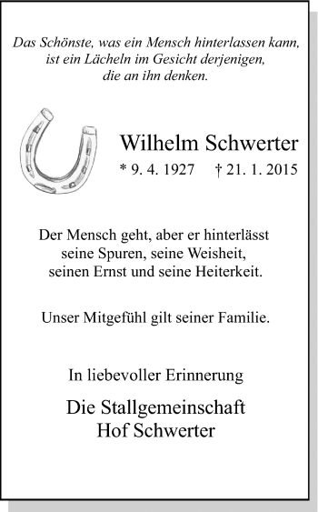 Traueranzeige von Wilhelm Schwerter von Ruhr Nachrichten
