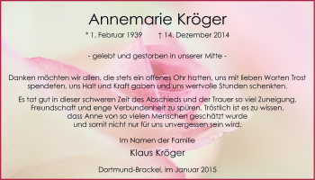 Traueranzeige von Annemarie Kröger von Ruhr Nachrichten