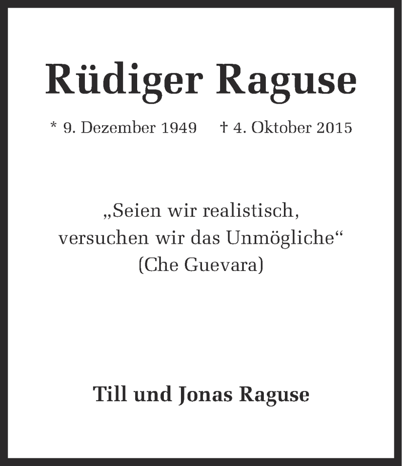  Traueranzeige für Rüdiger Raguse vom 08.10.2015 aus Ruhr Nachrichten