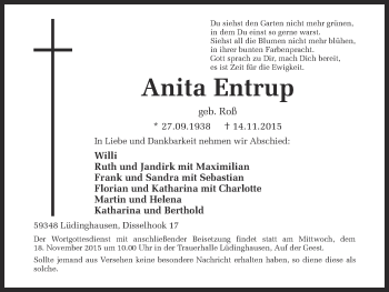 Traueranzeige von Anita Entrup von Ruhr Nachrichten