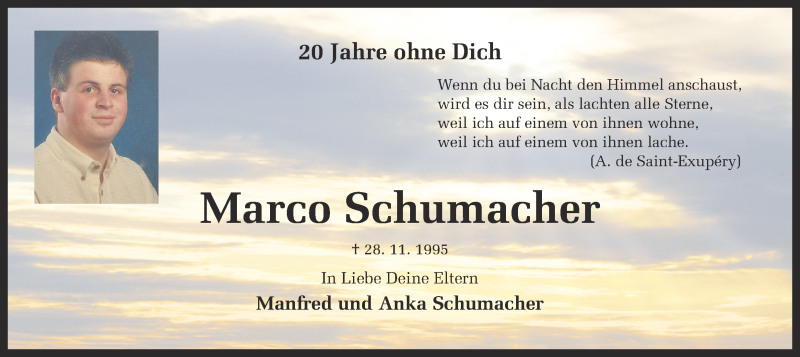  Traueranzeige für Marco Schumacher vom 28.11.2015 aus Ruhr Nachrichten