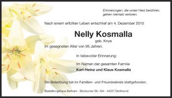 Traueranzeige von Nelly Kosmalla von Ruhr Nachrichten