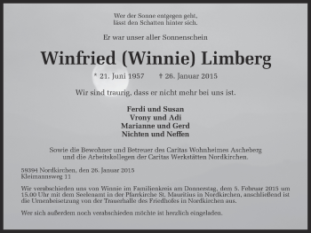 Traueranzeige von Winfried Limberg von Ruhr Nachrichten