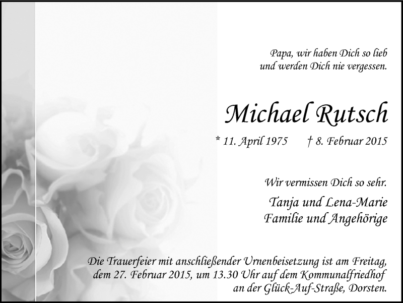  Traueranzeige für Michael Rutsch vom 23.02.2015 aus Ruhr Nachrichten und Dorstener Zeitung