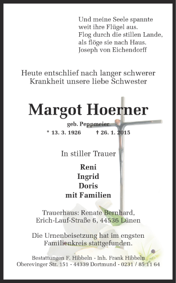 Traueranzeige von Margot Hoerner von Ruhr Nachrichten