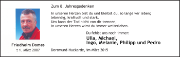 Traueranzeige von Friedhelm Domes von Ruhr Nachrichten