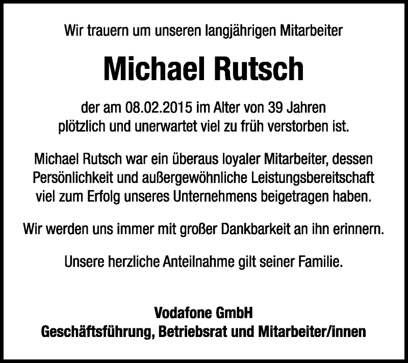  Traueranzeige für Michael Rutsch vom 12.02.2015 aus Ruhr Nachrichten und Dorstener Zeitung