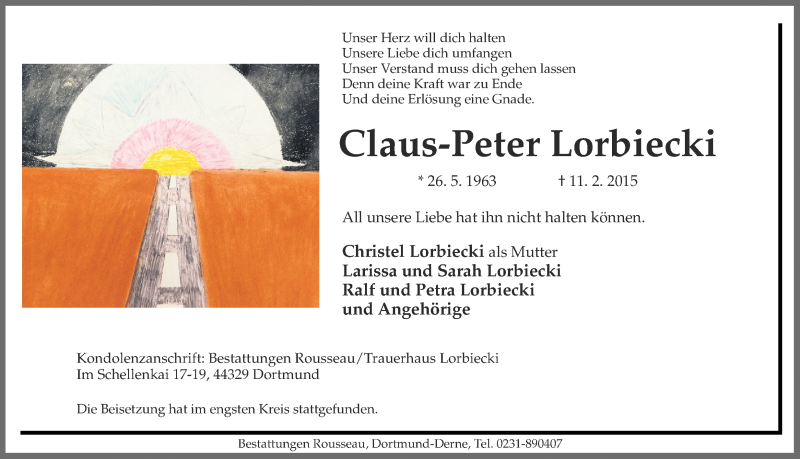  Traueranzeige für Claus-Peter Lorbiecki vom 28.02.2015 aus Ruhr Nachrichten