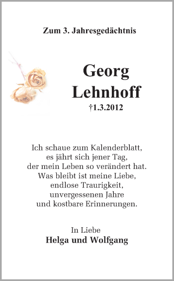 Traueranzeige von Georg Lehnhoff von Ruhr Nachrichten