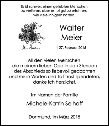 Traueranzeige von Walter Meier von Ruhr Nachrichten