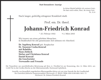 Traueranzeige von Johann-Friedrich Konrad von Ruhr Nachrichten