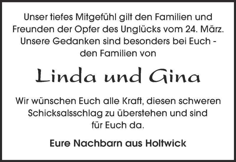  Traueranzeige für Opfer des  Flugzeugabsturzes vom 24.03.2015 vom 30.03.2015 aus Ruhr Nachrichten und Halterner Zeitung