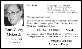 Traueranzeige von Hans-Georg Mokosch von Münstersche Zeitung und Münsterland Zeitung