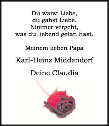 Traueranzeige von Karl-Heinz Middendorf von Ruhr Nachrichten