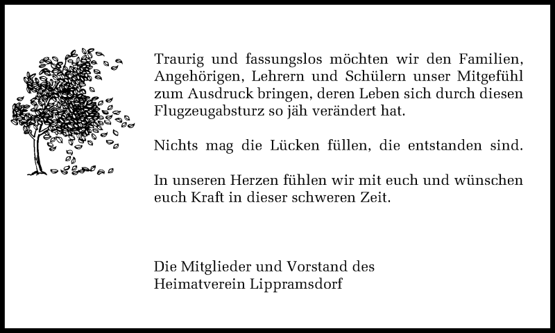  Traueranzeige für Opfer des  Flugzeugabsturzes vom 24.03.2015 vom 30.03.2015 aus Ruhr Nachrichten und Halterner Zeitung