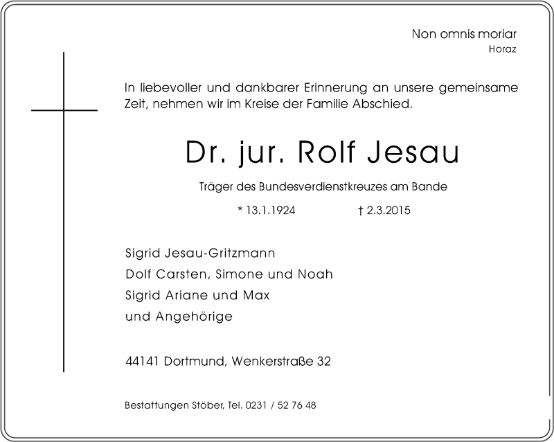  Traueranzeige für Rolf Jesau vom 07.03.2015 aus Ruhr Nachrichten