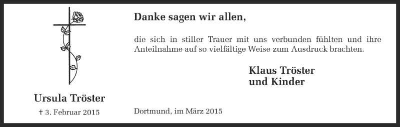  Traueranzeige für Ursula Tröster vom 28.03.2015 aus Ruhr Nachrichten