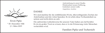 Traueranzeige von Erwin Pipke von Ruhr Nachrichten