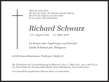 Traueranzeige von Richard Schwarz von Ruhr Nachrichten