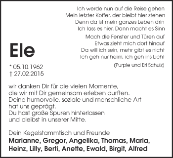 Traueranzeige von Ele  von Münstersche Zeitung und Münsterland Zeitung