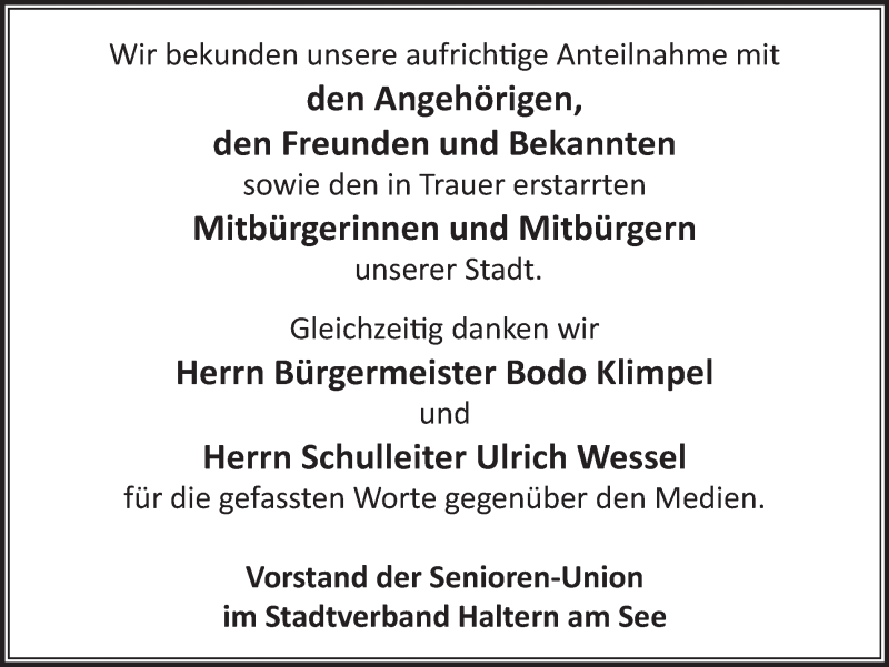  Traueranzeige für Opfer des  Flugzeugabsturzes vom 24.03.2015 vom 04.04.2015 aus Ruhr Nachrichten und Halterner Zeitung