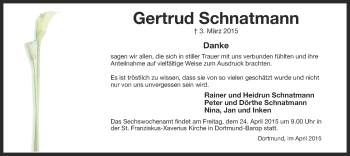 Traueranzeige von Gertrud Schnatmann von Ruhr Nachrichten