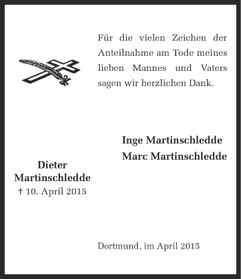 Traueranzeige von Dieter Martinschledde von Ruhr Nachrichten