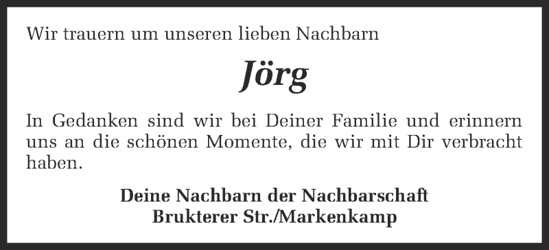  Traueranzeige für Jörg  vom 24.04.2015 aus Ruhr Nachrichten und Halterner Zeitung