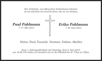 Traueranzeige von Paul und Erika Pohlmann von Ruhr Nachrichten