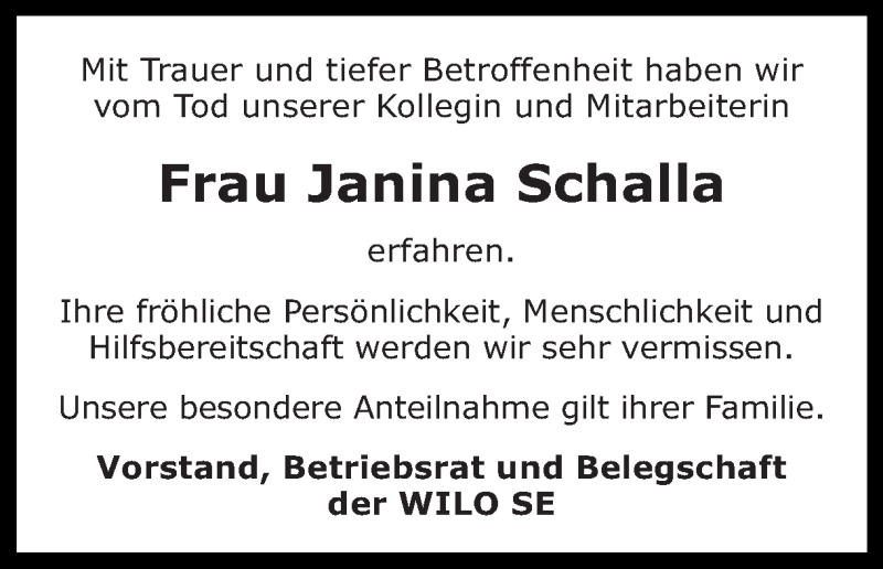  Traueranzeige für Janina Schalla vom 12.05.2015 aus Ruhr Nachrichten