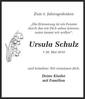 Traueranzeige von Ursula Schulz von Ruhr Nachrichten