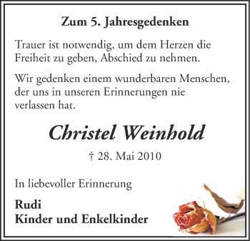 Traueranzeige von Christel Weinhold von Ruhr Nachrichten