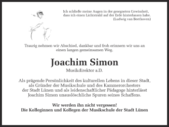 Traueranzeige von Joachim Simon von Ruhr Nachrichten