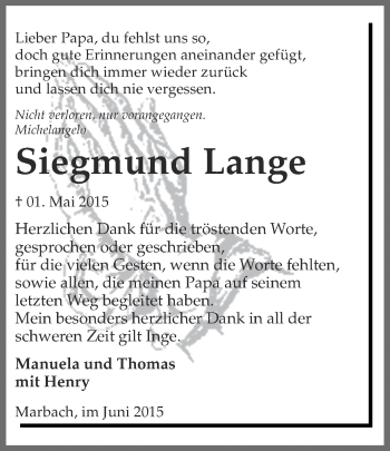 Traueranzeige von Siegmund Lange von Ruhr Nachrichten