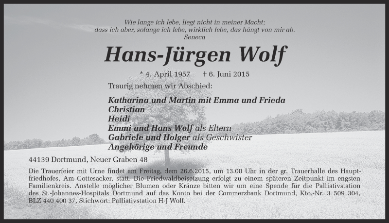  Traueranzeige für Hans-Jürgen Wolf vom 22.06.2015 aus Ruhr Nachrichten