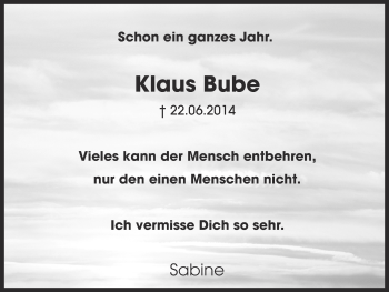 Traueranzeige von Klaus Bube von Ruhr Nachrichten und Dorstener Zeitung