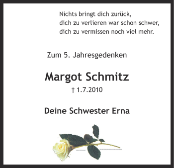 Traueranzeige von Margot Schmitz von Ruhr Nachrichten