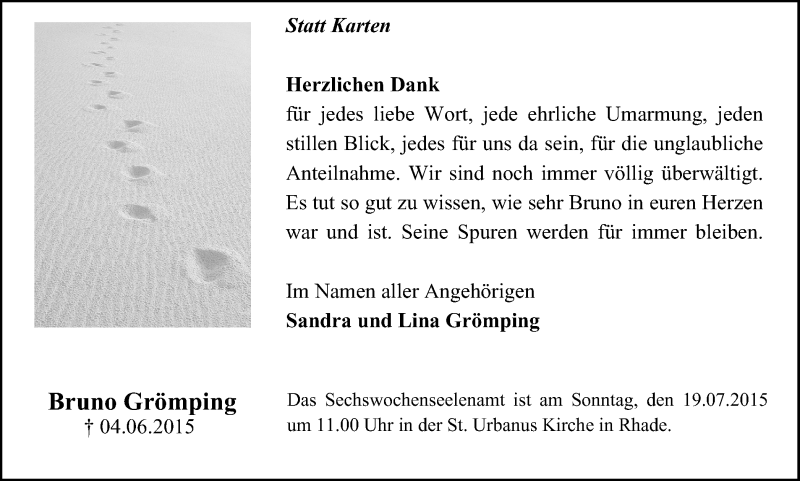  Traueranzeige für Bruno Grömping vom 15.07.2015 aus Ruhr Nachrichten und Dorstener Zeitung