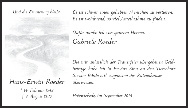  Traueranzeige für Hans-Erwin Roeder vom 07.09.2015 aus Ruhr Nachrichten