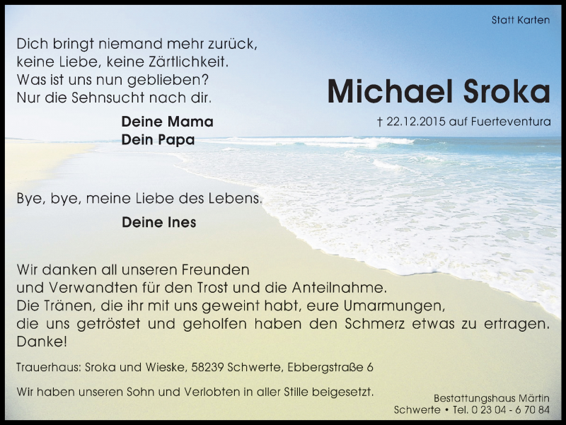  Traueranzeige für Michael Sroka vom 09.01.2016 aus Ruhr Nachrichten