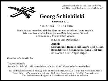 Traueranzeige von Georg Schiebilski von Ruhr Nachrichten und Dorstener Zeitung