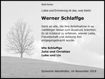 Traueranzeige von Werner Schlaffge von Ruhr Nachrichten
