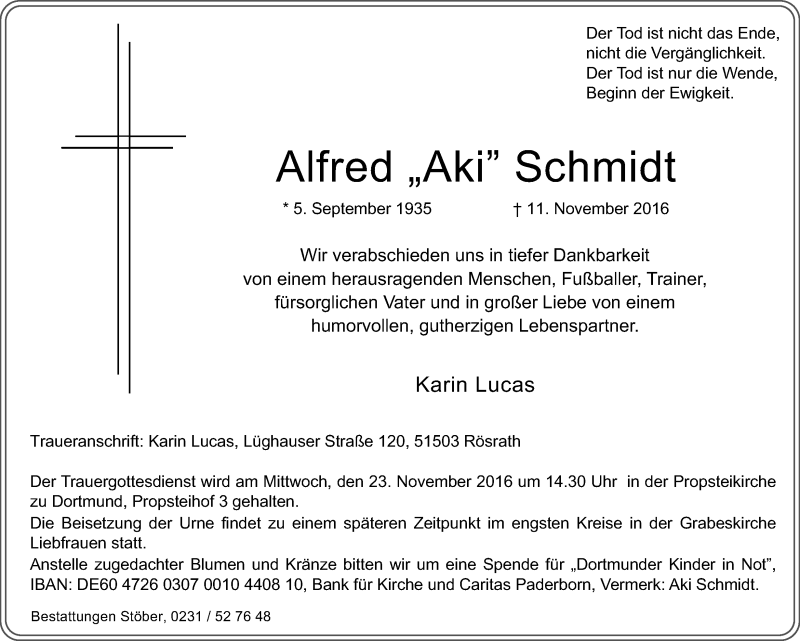  Traueranzeige für Alfred Schmidt vom 21.11.2016 aus Ruhr Nachrichten