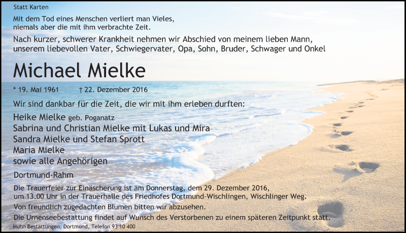  Traueranzeige für Michael Mielke vom 24.12.2016 aus Ruhr Nachrichten