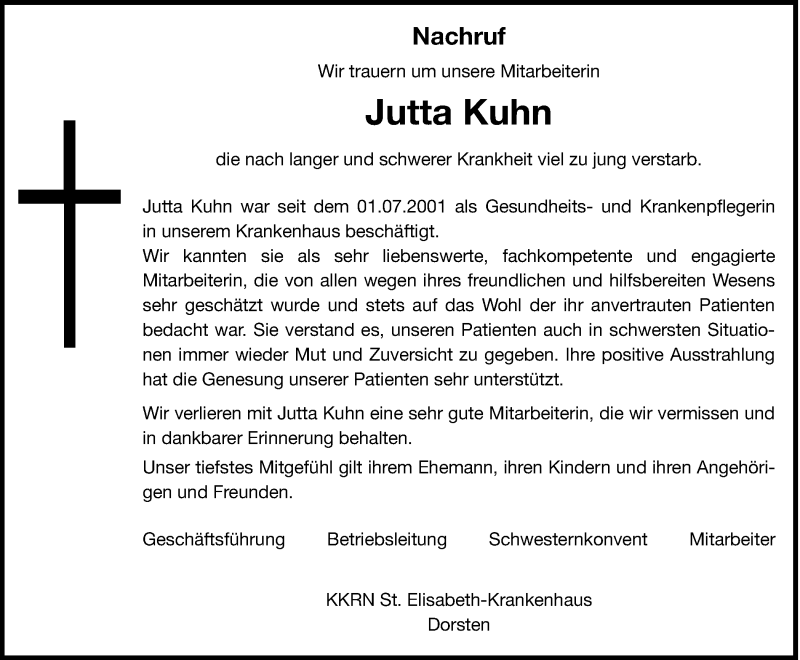  Traueranzeige für Jutta Kuhn vom 28.12.2016 aus Ruhr Nachrichten und Dorstener Zeitung