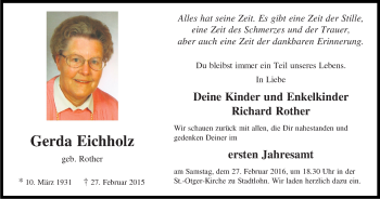 Traueranzeige von Gerda Eichholz von Münstersche Zeitung und Münsterland Zeitung