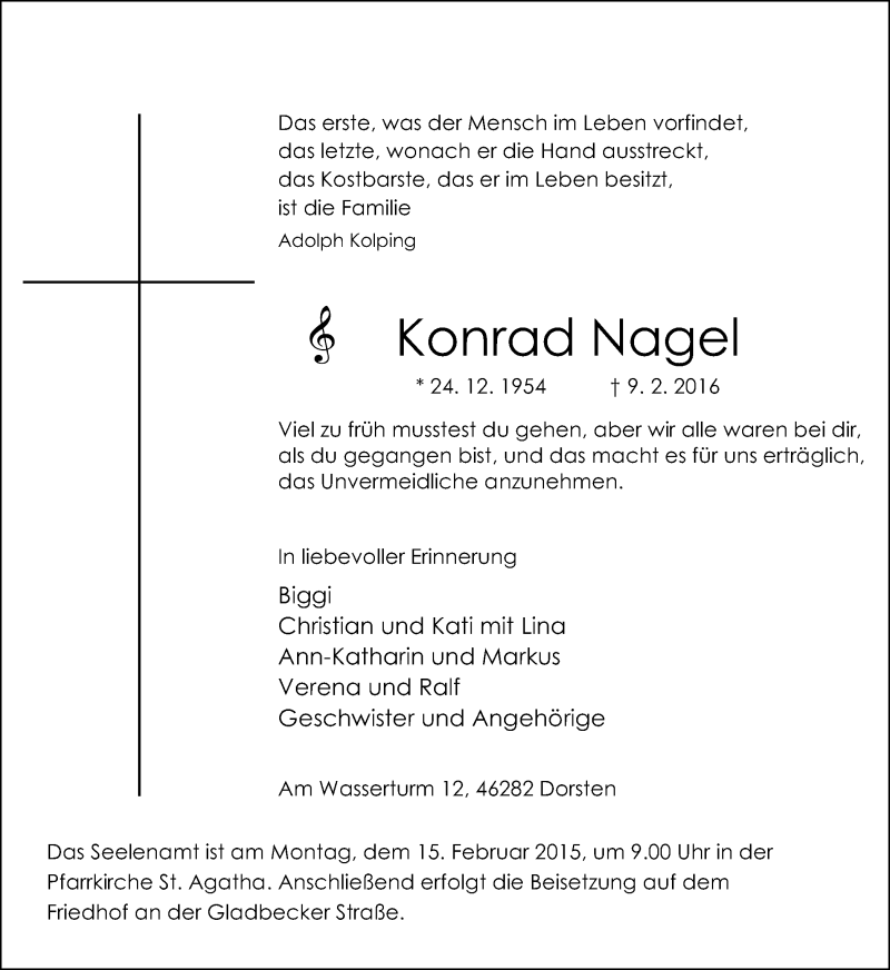  Traueranzeige für Konrad Nagel vom 11.02.2016 aus Ruhr Nachrichten und Dorstener Zeitung