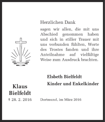 Traueranzeige von Klaus Bielfeldt von Ruhr Nachrichten